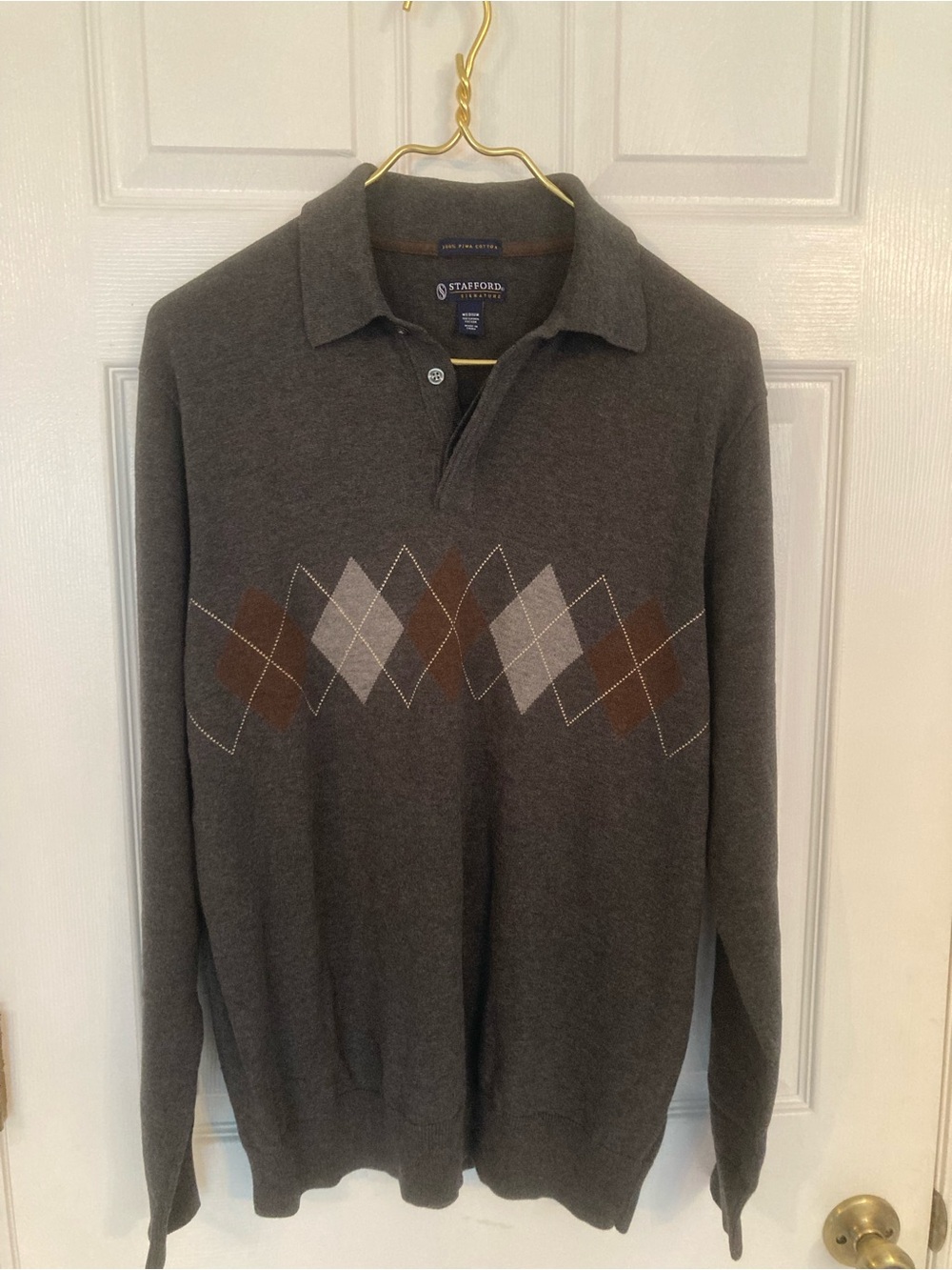 Stafford Signature Men’s Polo Sweater Pima Cotton Medium